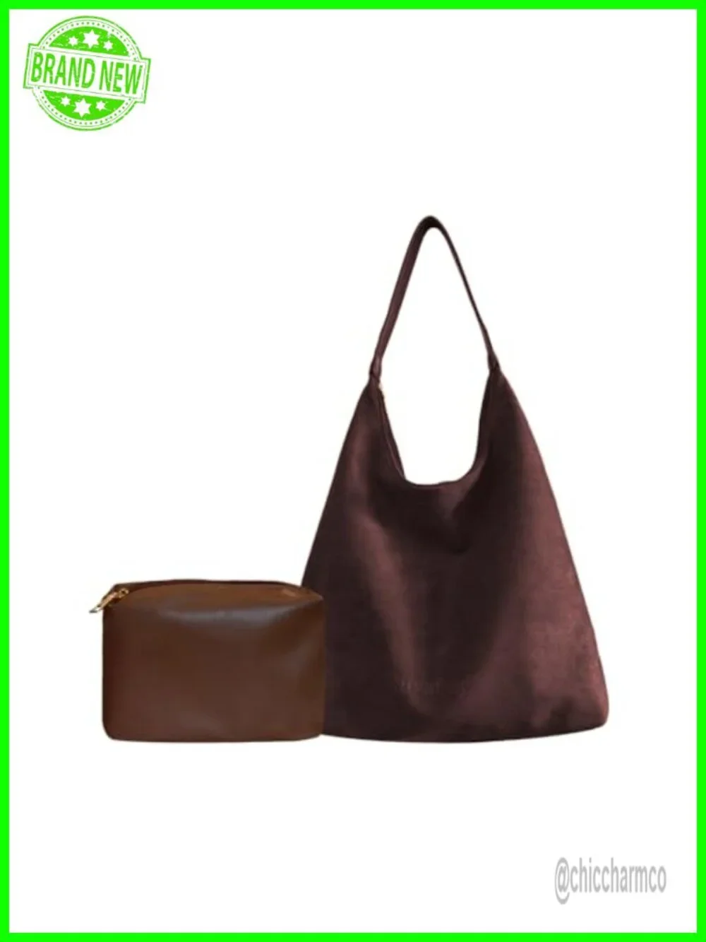 Faux Suede Slouchy Hobo Shoulder Bag Tote with Zipper
